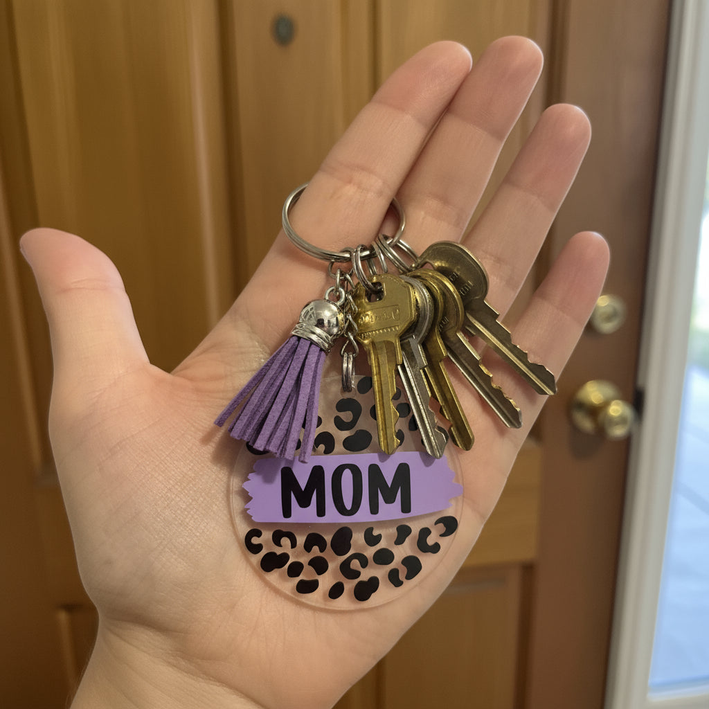 🐆 Acryl-Schlüsselanhänger „MOM Leopard“