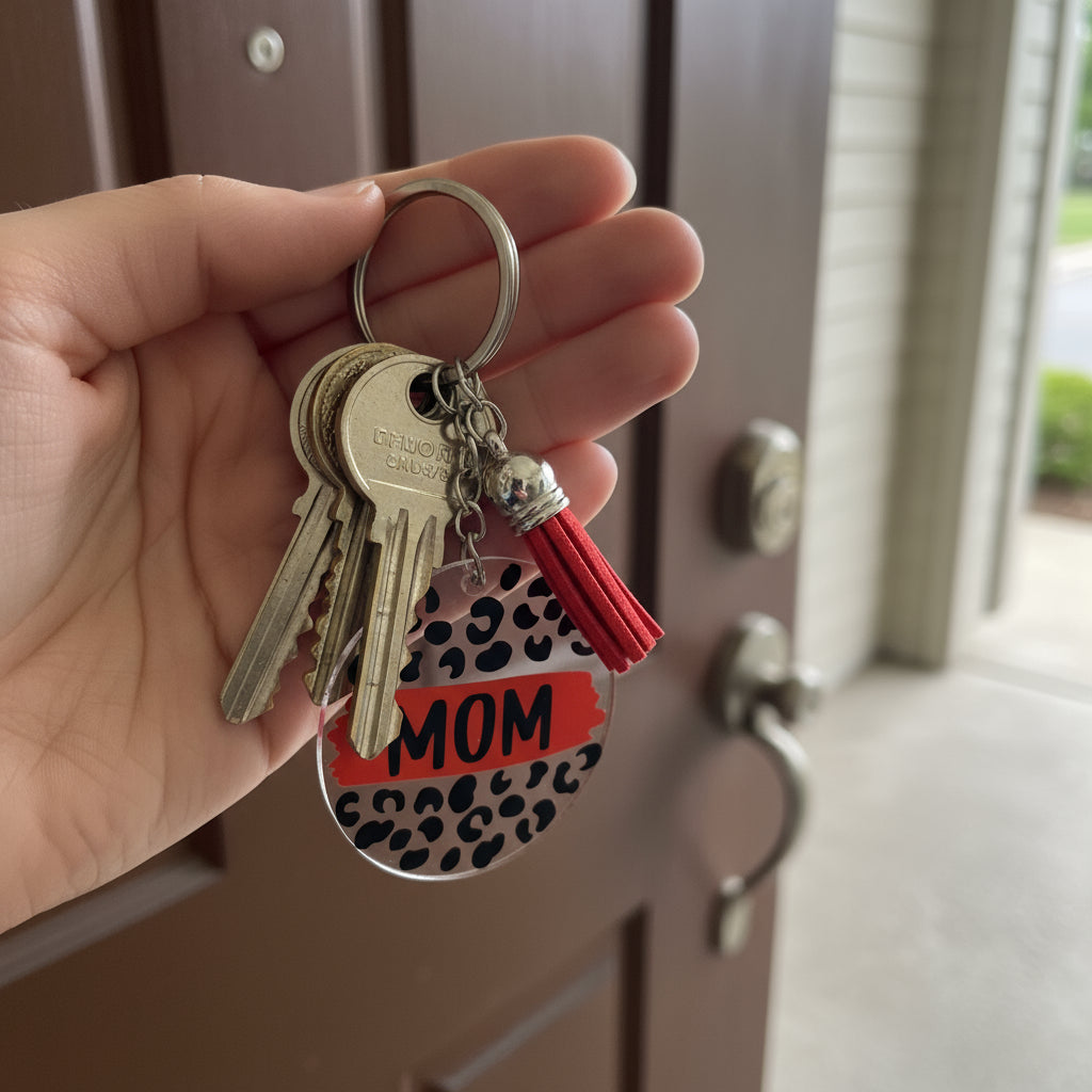 🐆 Acryl-Schlüsselanhänger „MOM Leopard“